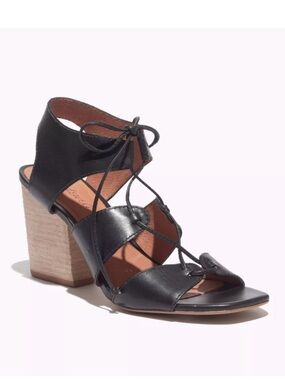 Madewell Black The Rooney Lace Up Leather Sandal Size 6